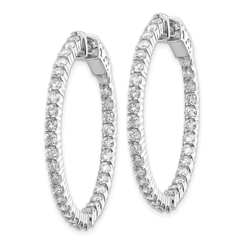 14k White Gold Diamond Round Hoop w/Safety Clasp Earrings
