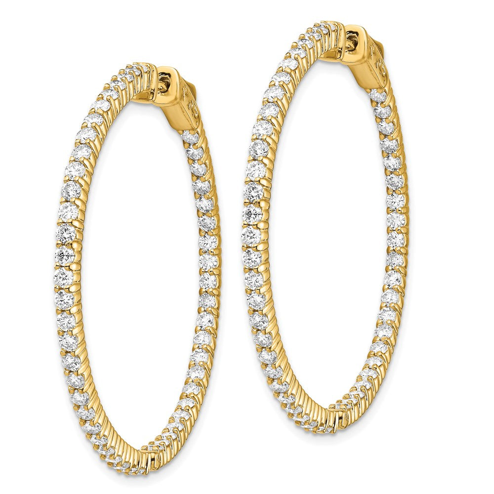 14k Yellow Gold Diamond Round Hoop w/Safety Clasp Earrings