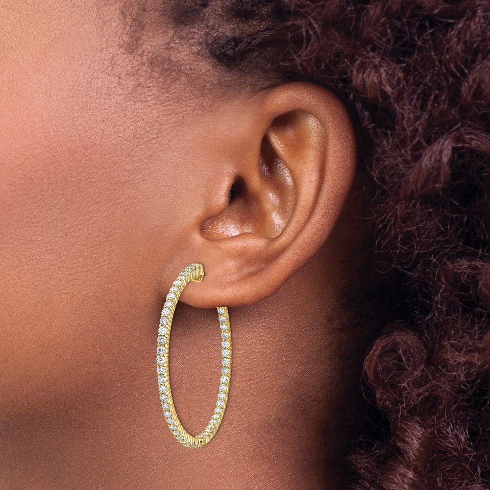14k Yellow Gold Diamond Round Hoop w/Safety Clasp Earrings