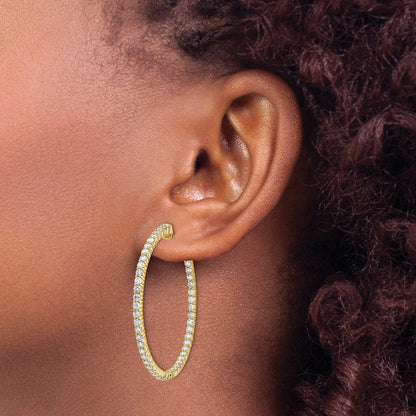 14k Yellow Gold Diamond Round Hoop w/Safety Clasp Earrings