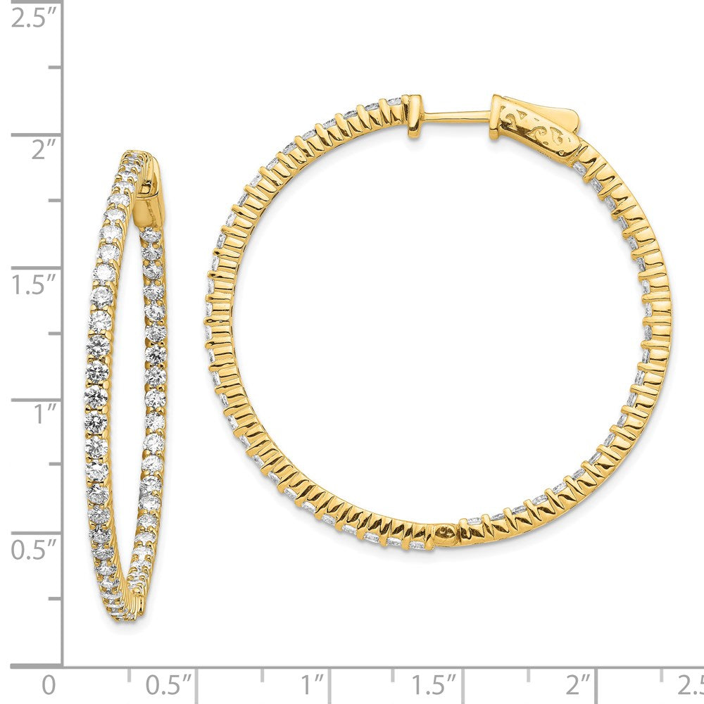 14k Yellow Gold Diamond Round Hoop w/Safety Clasp Earrings