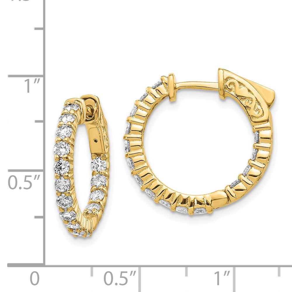 14k Yellow Gold Diamond Round Hoop w/Safety Clasp Earrings