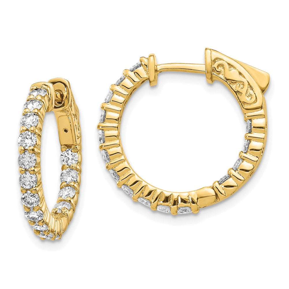 14k Yellow Gold Diamond Round Hoop w/Safety Clasp Earrings