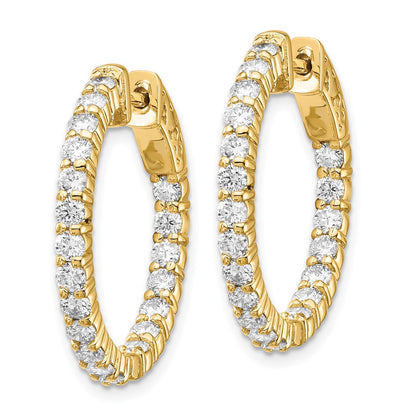 14k Yellow Gold Diamond Round Hoop w/Safety Clasp Earrings
