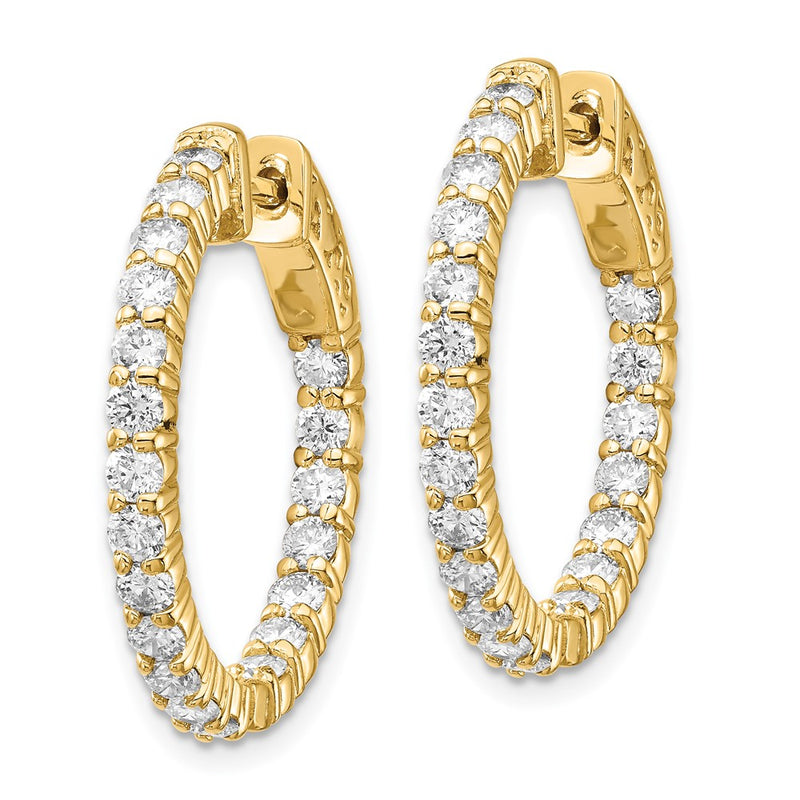 14k Yellow Gold Diamond Round Hoop w/Safety Clasp Earrings