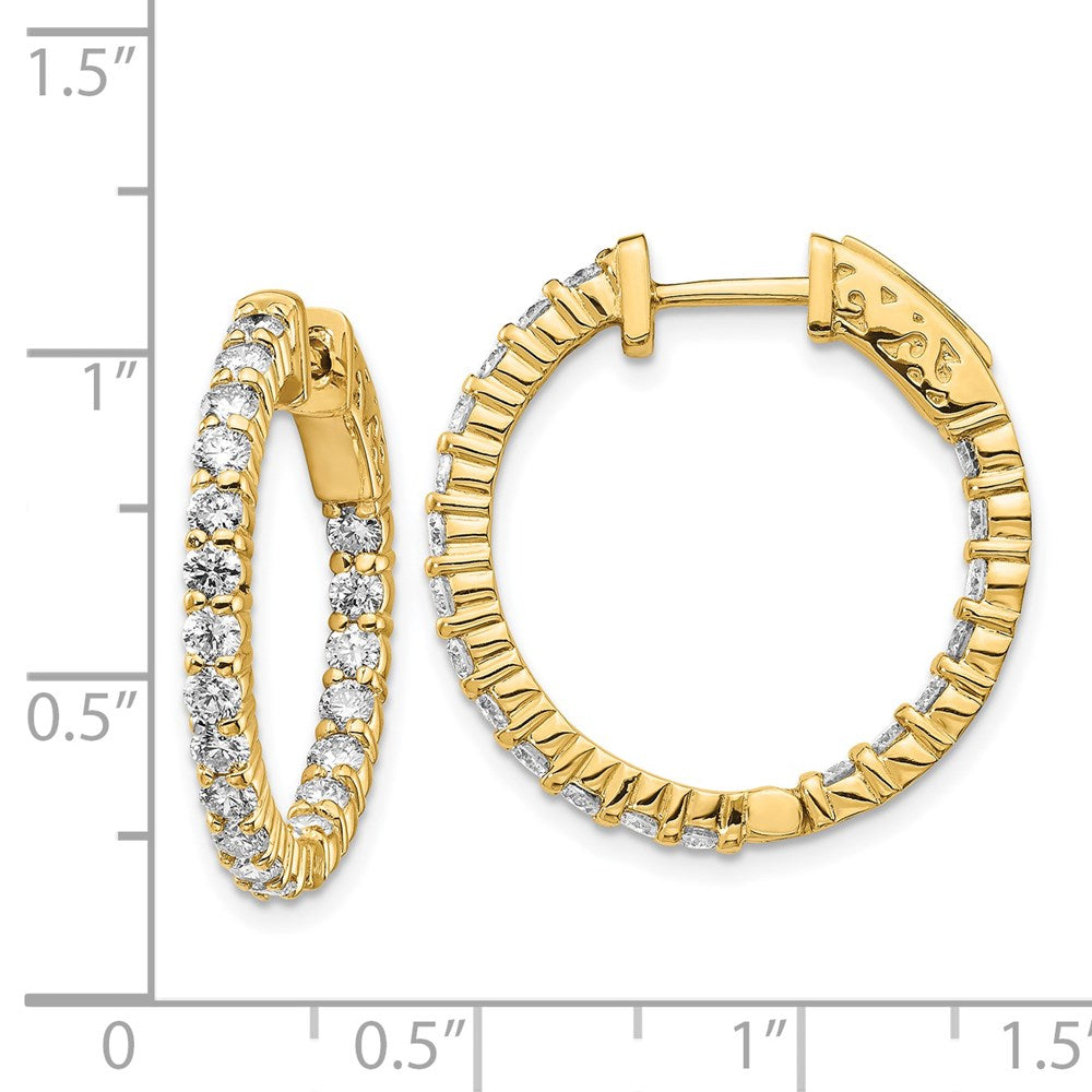 14k Yellow Gold Diamond Round Hoop w/Safety Clasp Earrings