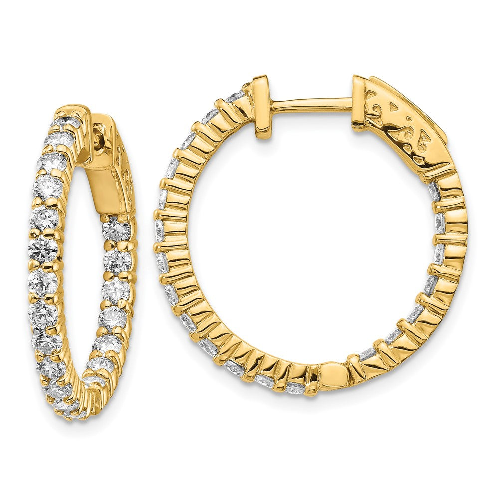 14k Yellow Gold Diamond Round Hoop w/Safety Clasp Earrings