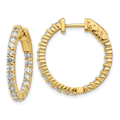 14k Yellow Gold Diamond Round Hoop w/Safety Clasp Earrings