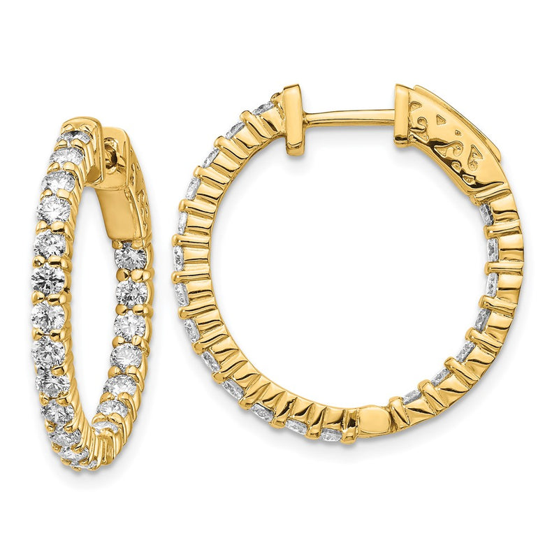 14k Yellow Gold Diamond Round Hoop w/Safety Clasp Earrings