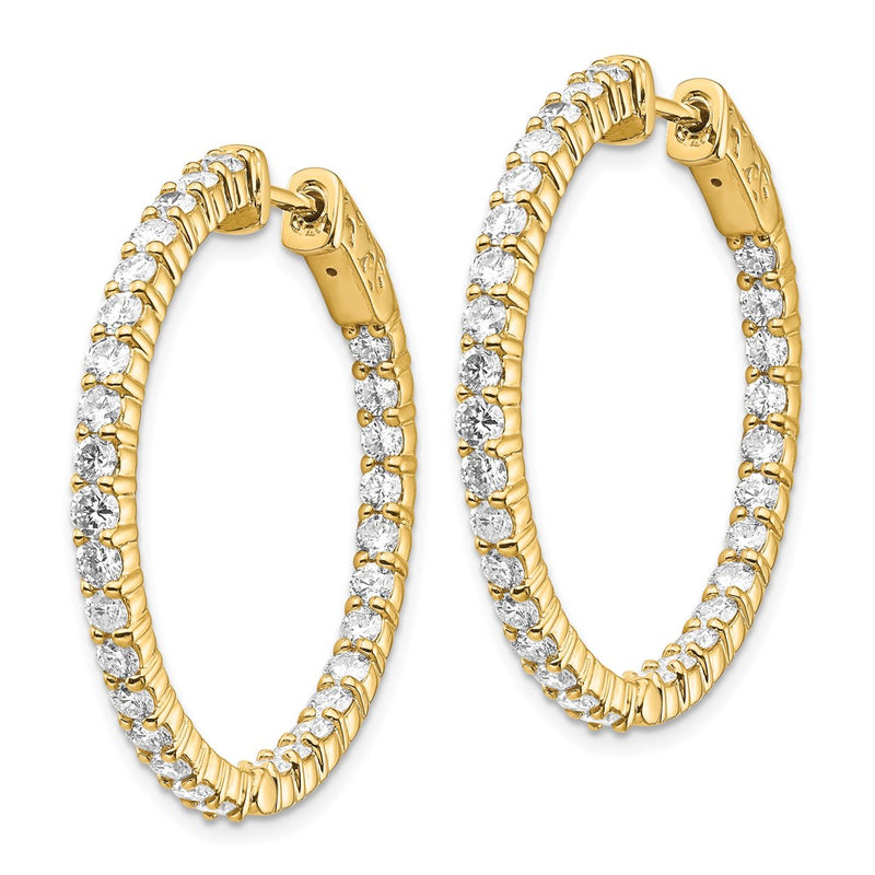14k Yellow Gold Diamond Round Hoop w/Safety Clasp Earrings
