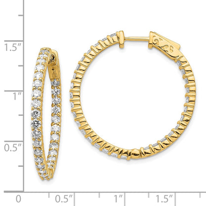 14k Yellow Gold Diamond Round Hoop w/Safety Clasp Earrings