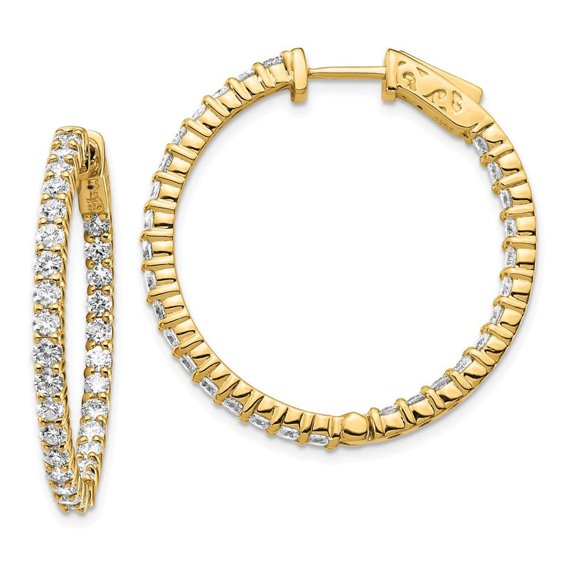 14k Yellow Gold Diamond Round Hoop w/Safety Clasp Earrings