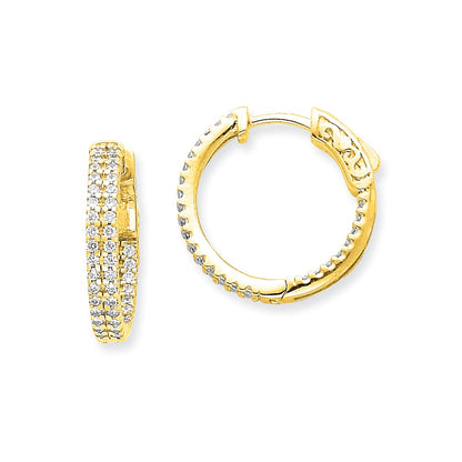 14k Yellow Gold Diamond Round Hoop w/Safety Clasp Earrings