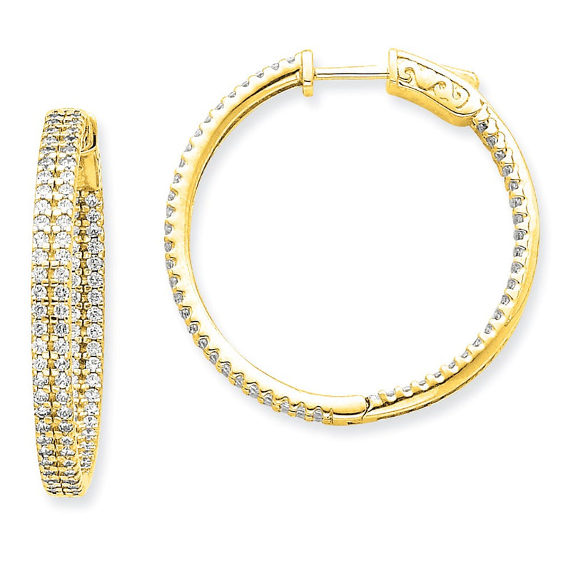 14k Yellow Gold Diamond Round Hoop w/Safety Clasp Earrings