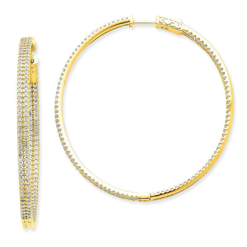 14k Yellow Gold Diamond Round Hoop w/Safety Clasp Earrings