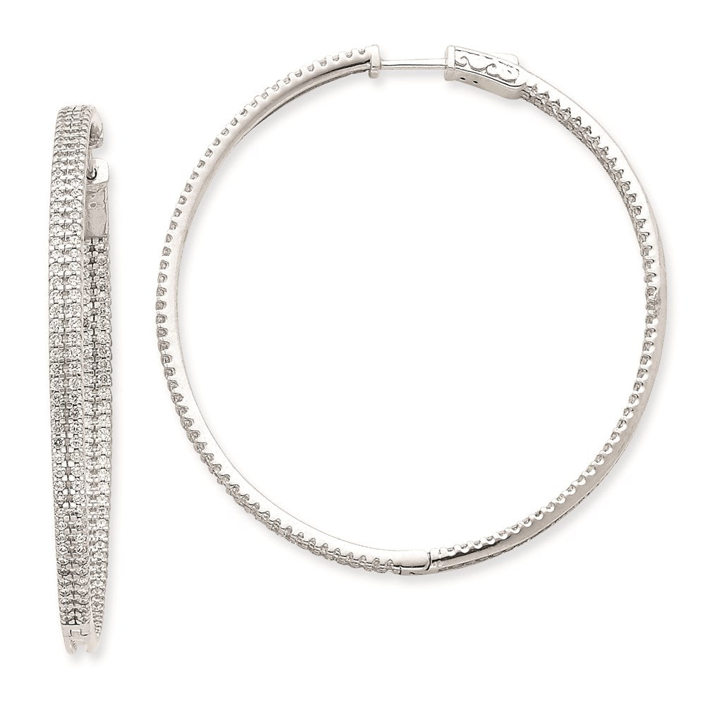 14k White Gold WG Diamond Round Hoop w/Safety Clasp Earrings