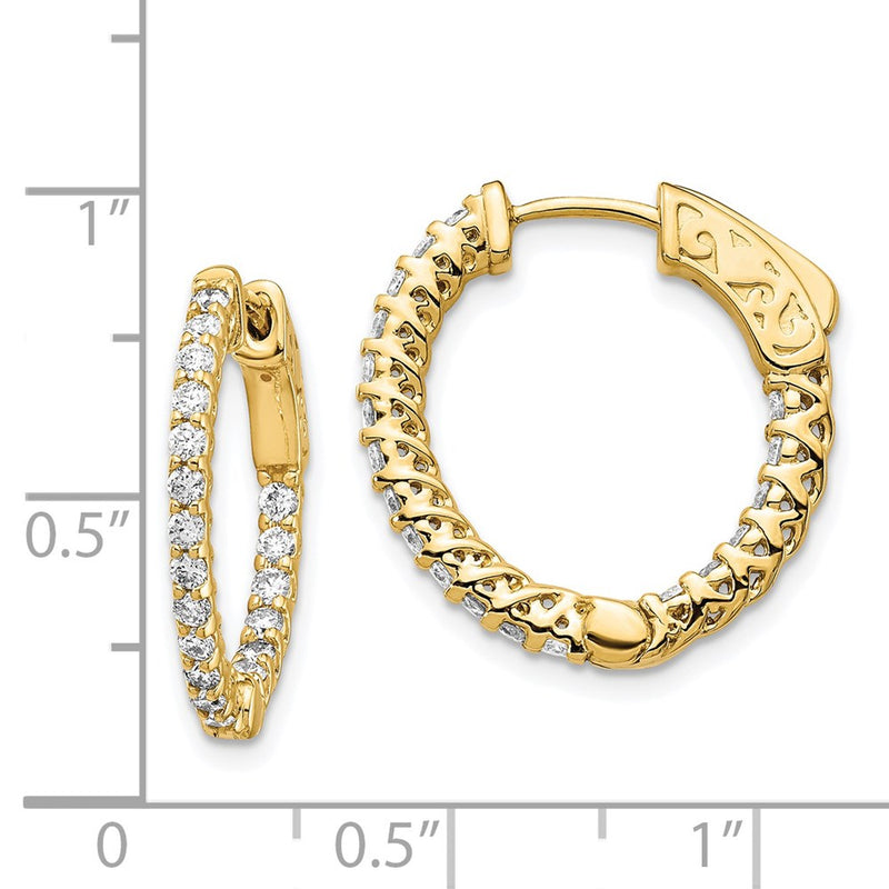 14k Yellow Gold Diamond Round Hoop w/Safety Clasp Earrings