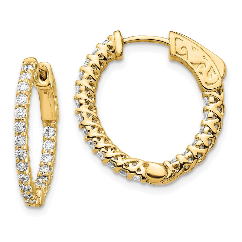 14k Yellow Gold Diamond Round Hoop w/Safety Clasp Earrings