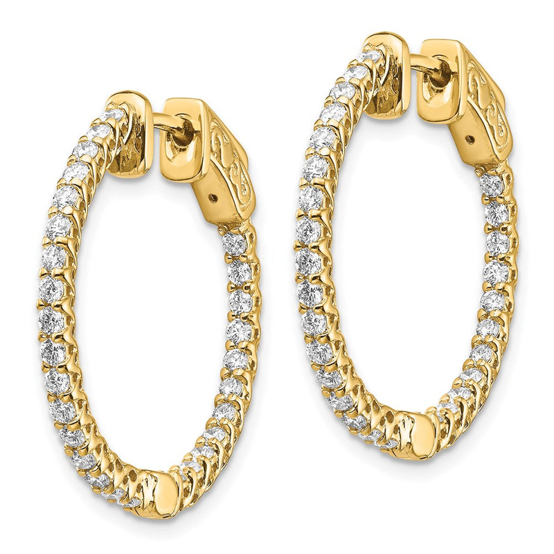14k Yellow Gold Diamond Round Hoop w/Safety Clasp Earrings