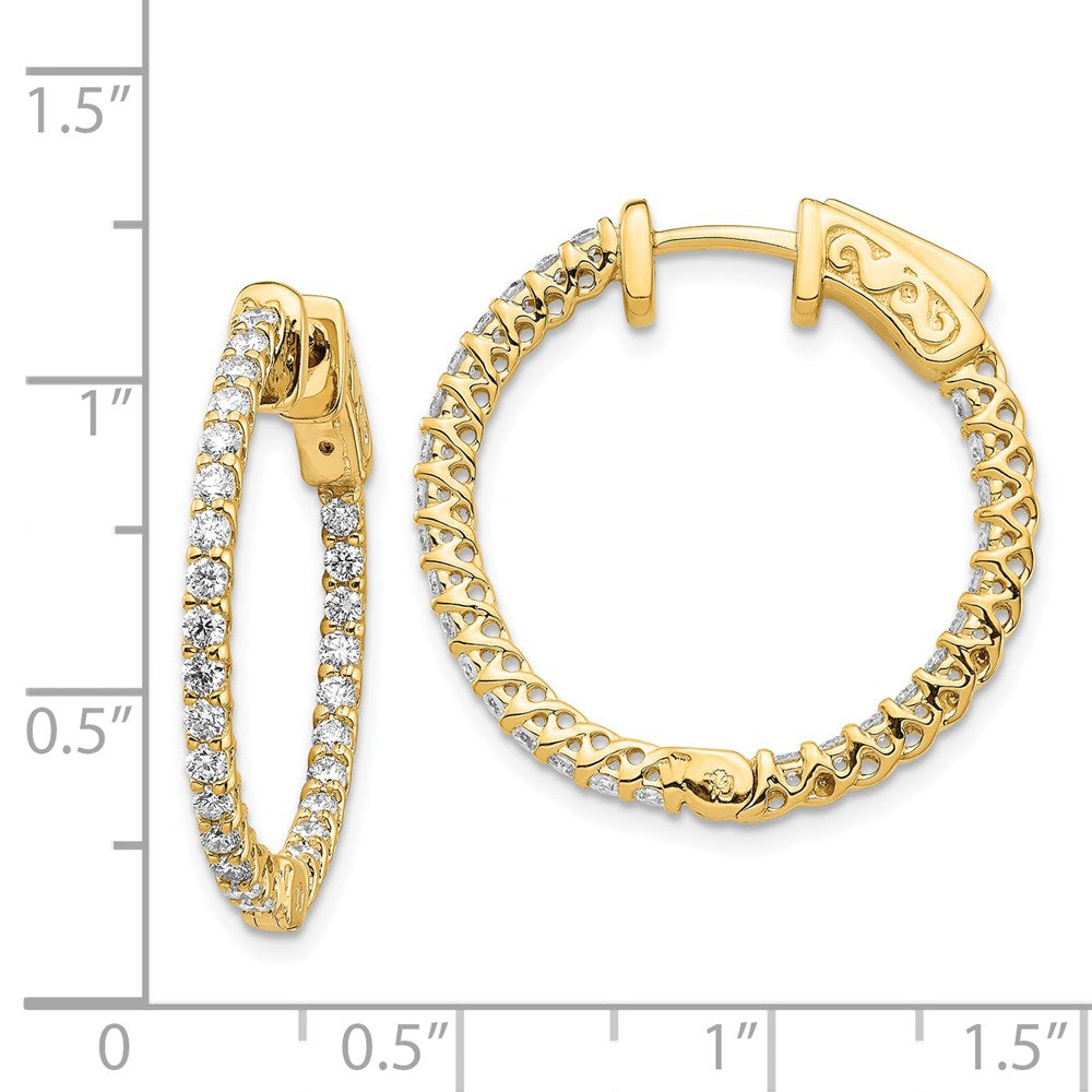 14k Yellow Gold Diamond Round Hoop w/Safety Clasp Earrings