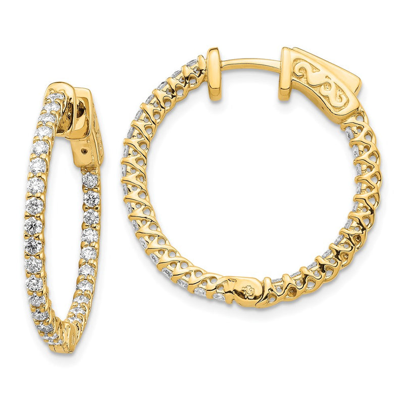 14k Yellow Gold Diamond Round Hoop w/Safety Clasp Earrings