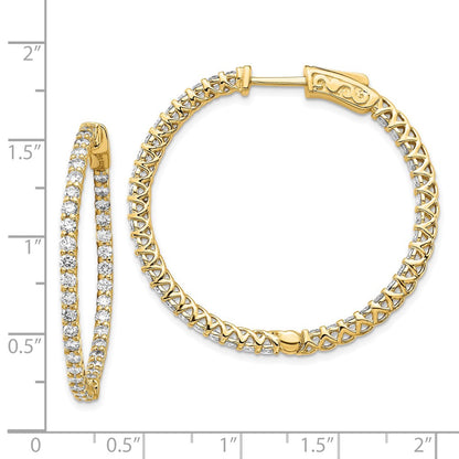 14k Yellow Gold Diamond Round Hoop w/Safety Clasp Earrings