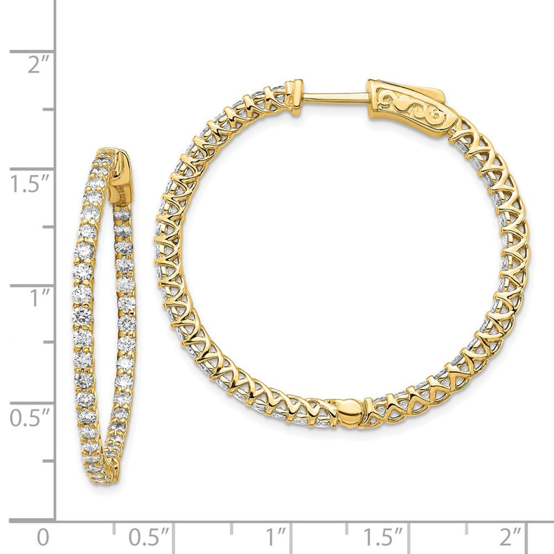 14k Yellow Gold Diamond Round Hoop w/Safety Clasp Earrings