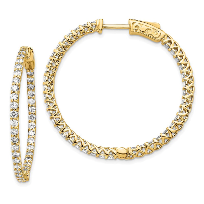 14k Yellow Gold Diamond Round Hoop w/Safety Clasp Earrings