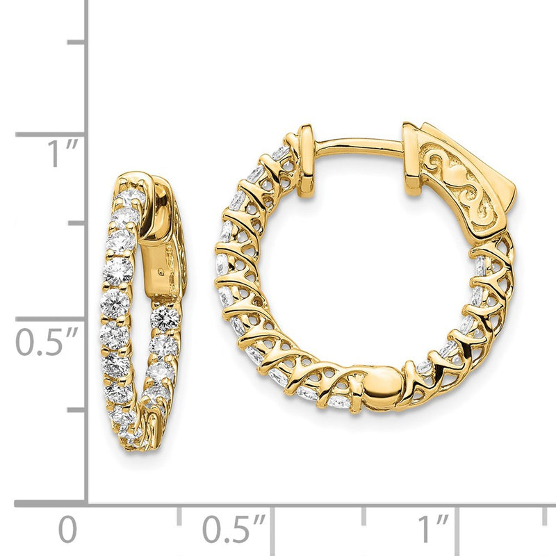 14k Yellow Gold Diamond Round Hoop w/Safety Clasp Earrings