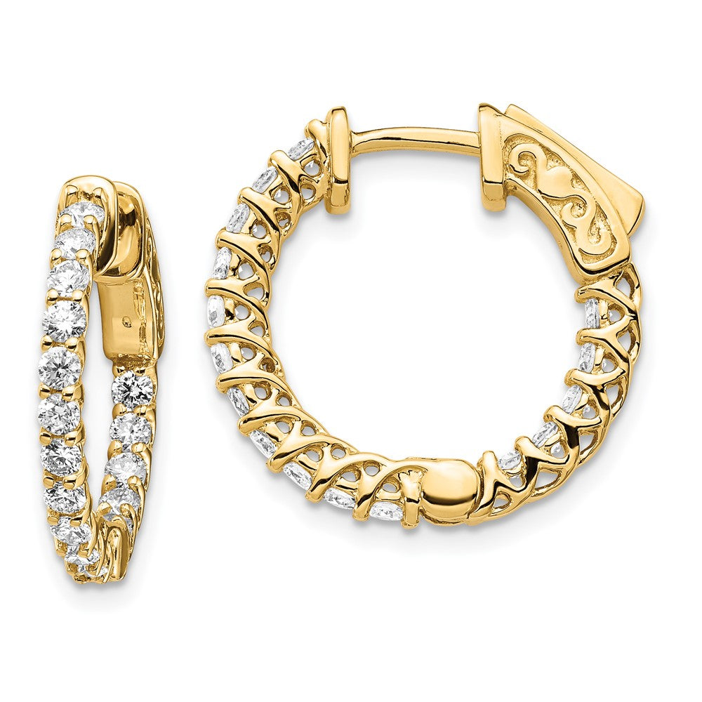 14k Yellow Gold Diamond Round Hoop w/Safety Clasp Earrings