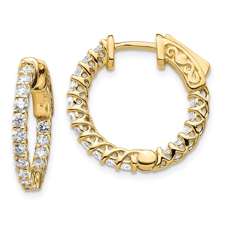 14k Yellow Gold Diamond Round Hoop w/Safety Clasp Earrings