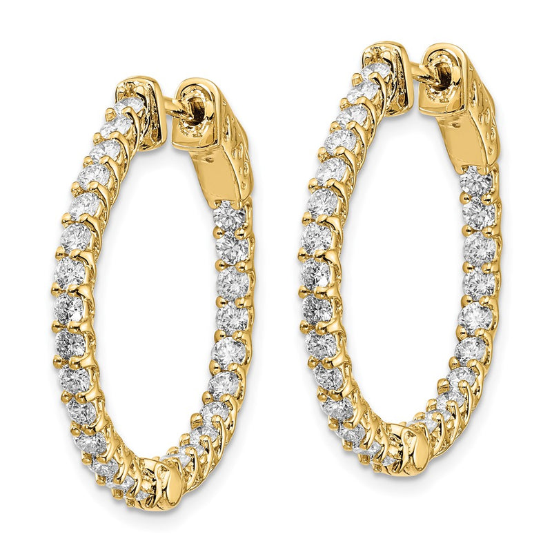 14k Yellow Gold Diamond Round Hoop w/Safety Clasp Earrings