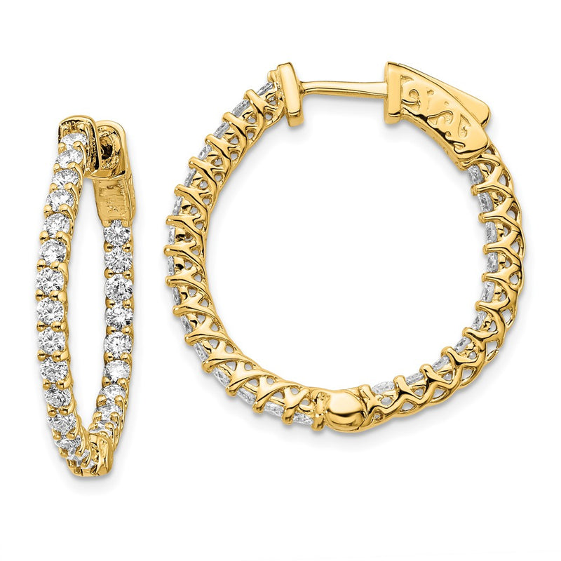 14k Yellow Gold Diamond Round Hoop w/Safety Clasp Earrings