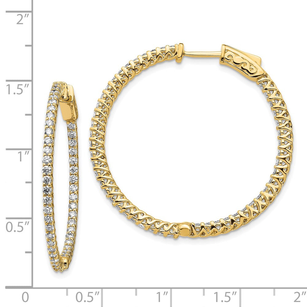 14k Yellow Gold Diamond Round Hoop w/Safety Clasp Earrings