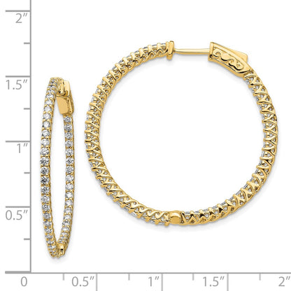 14k Yellow Gold Diamond Round Hoop w/Safety Clasp Earrings