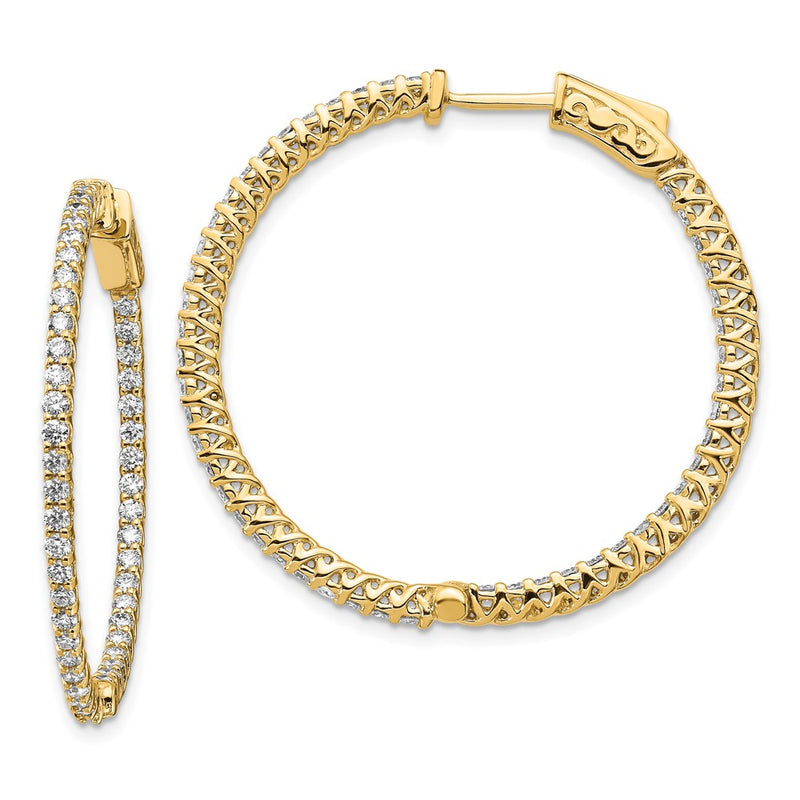 14k Yellow Gold Diamond Round Hoop w/Safety Clasp Earrings