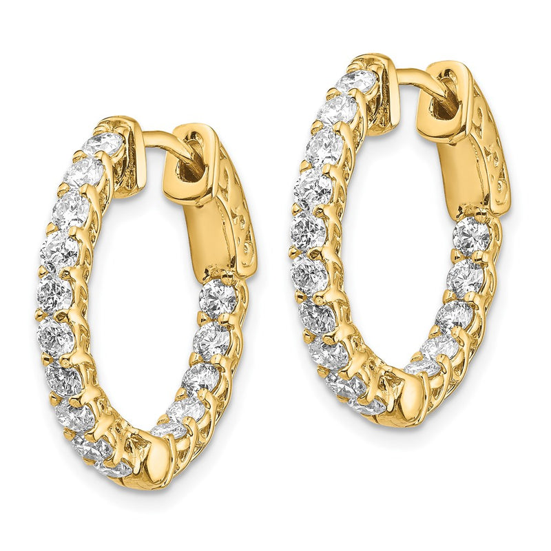 14k Yellow Gold Diamond Round Hoop w/Safety Clasp Earrings