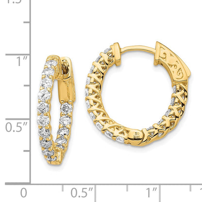 14k Yellow Gold Diamond Round Hoop w/Safety Clasp Earrings