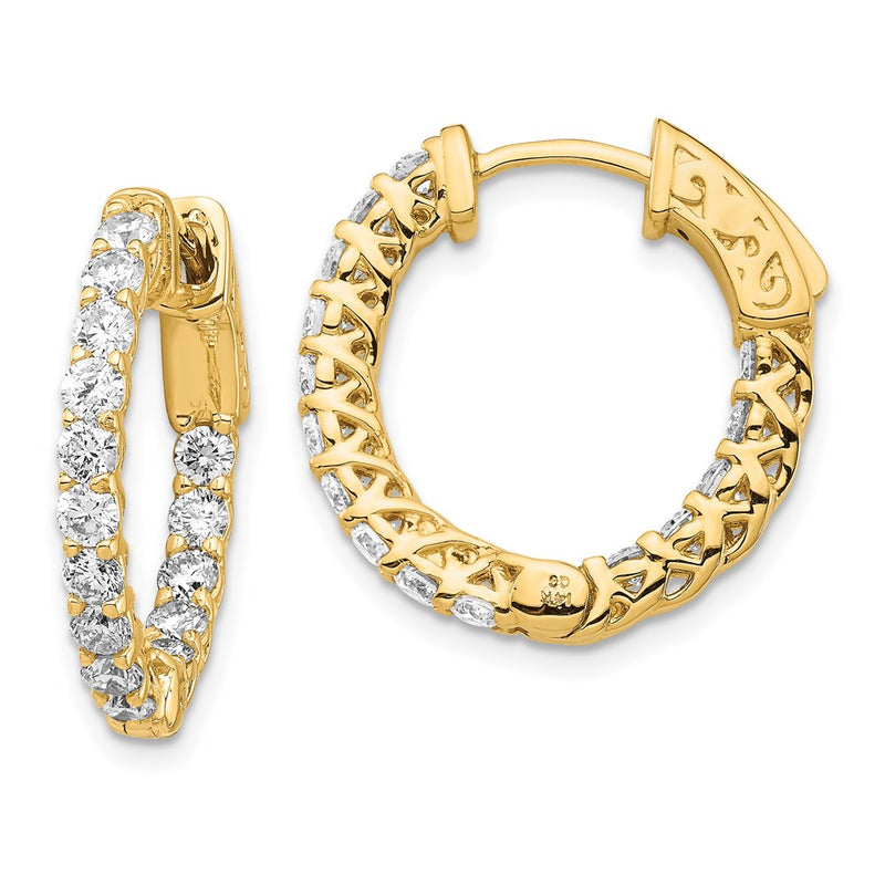 14k Yellow Gold Diamond Round Hoop w/Safety Clasp Earrings