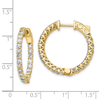 14k Yellow Gold Diamond Round Hoop w/Safety Clasp Earrings