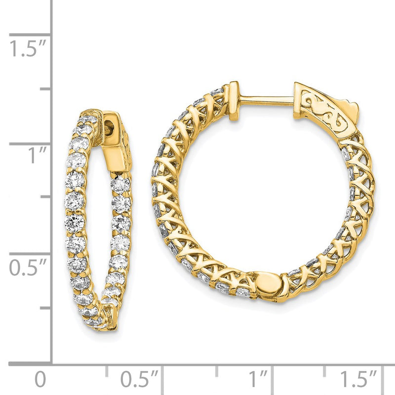 14k Yellow Gold Diamond Round Hoop w/Safety Clasp Earrings