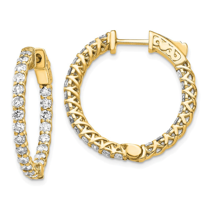 14k Yellow Gold Diamond Round Hoop w/Safety Clasp Earrings