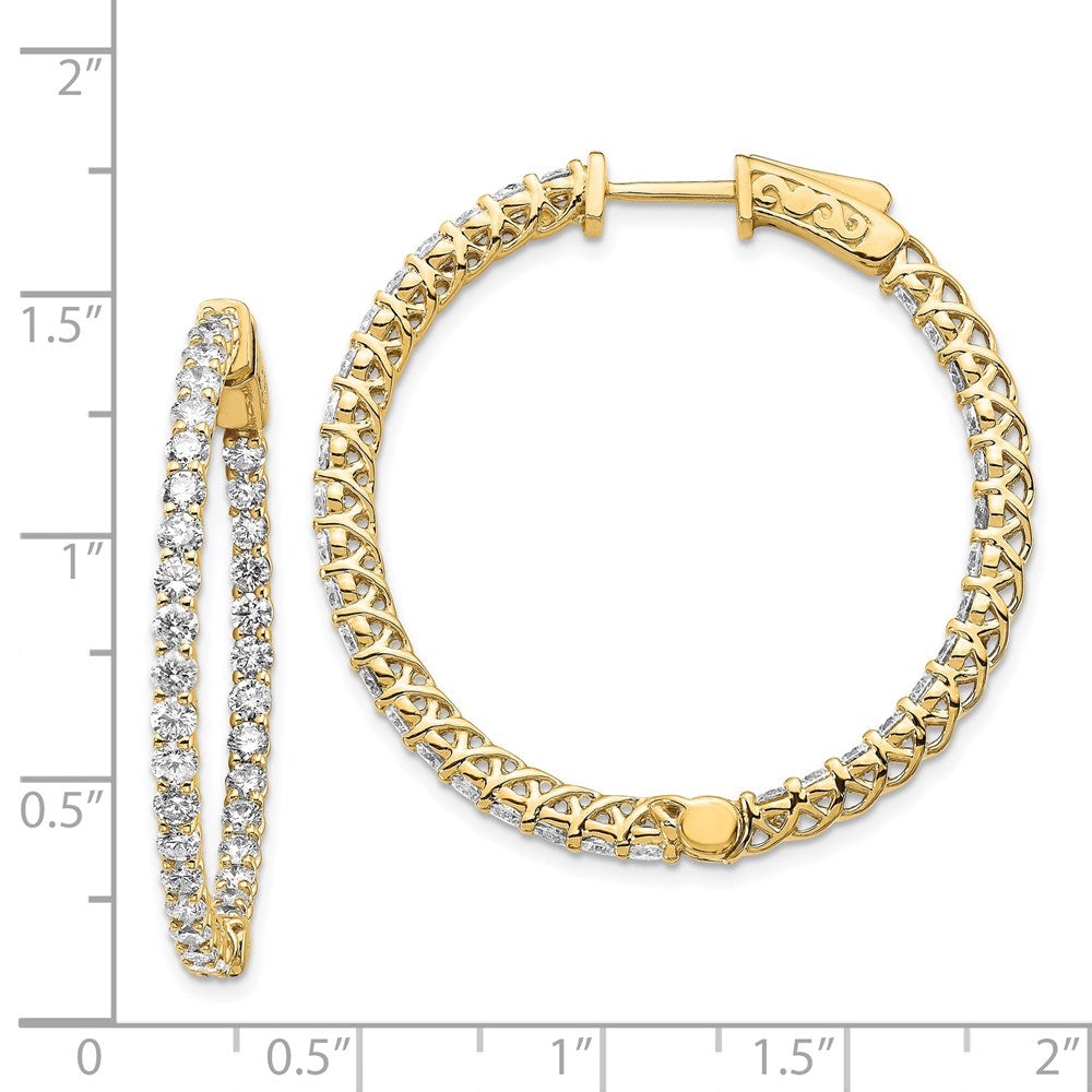 14k Yellow Gold Diamond Round Hoop w/Safety Clasp Earrings