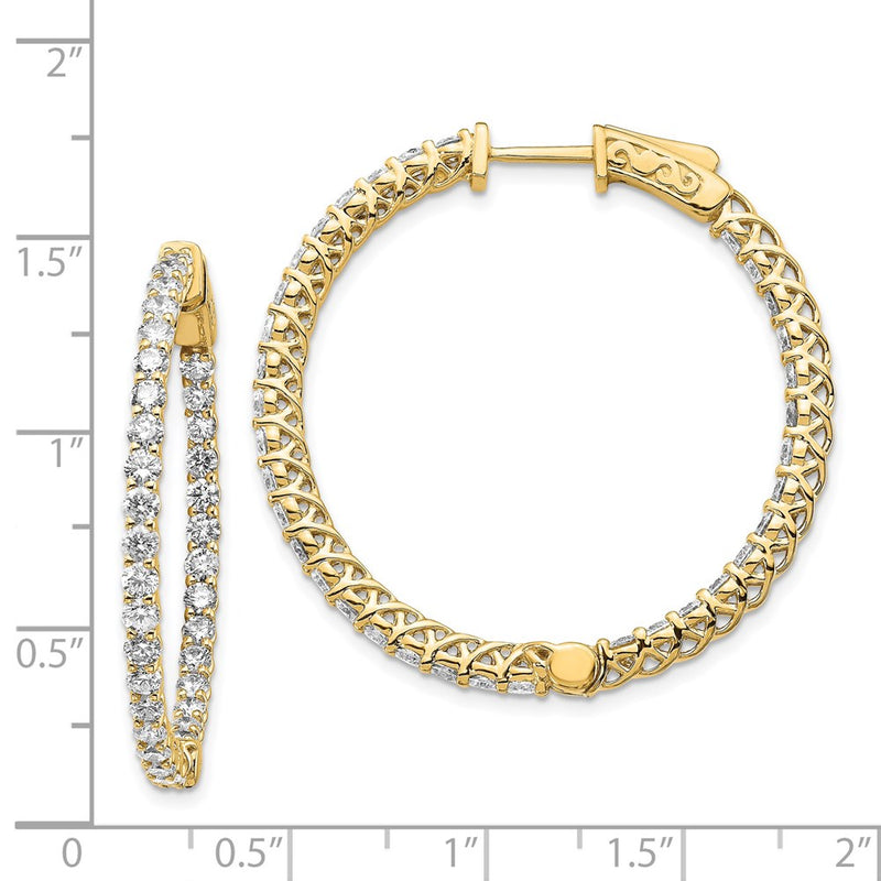 14k Yellow Gold Diamond Round Hoop w/Safety Clasp Earrings