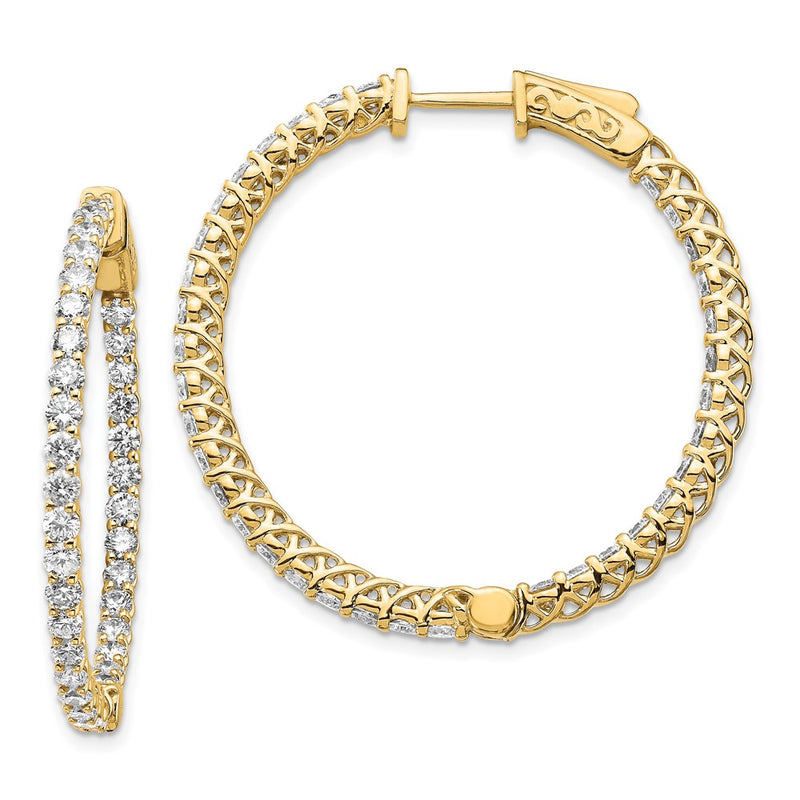 14k Yellow Gold Diamond Round Hoop w/Safety Clasp Earrings