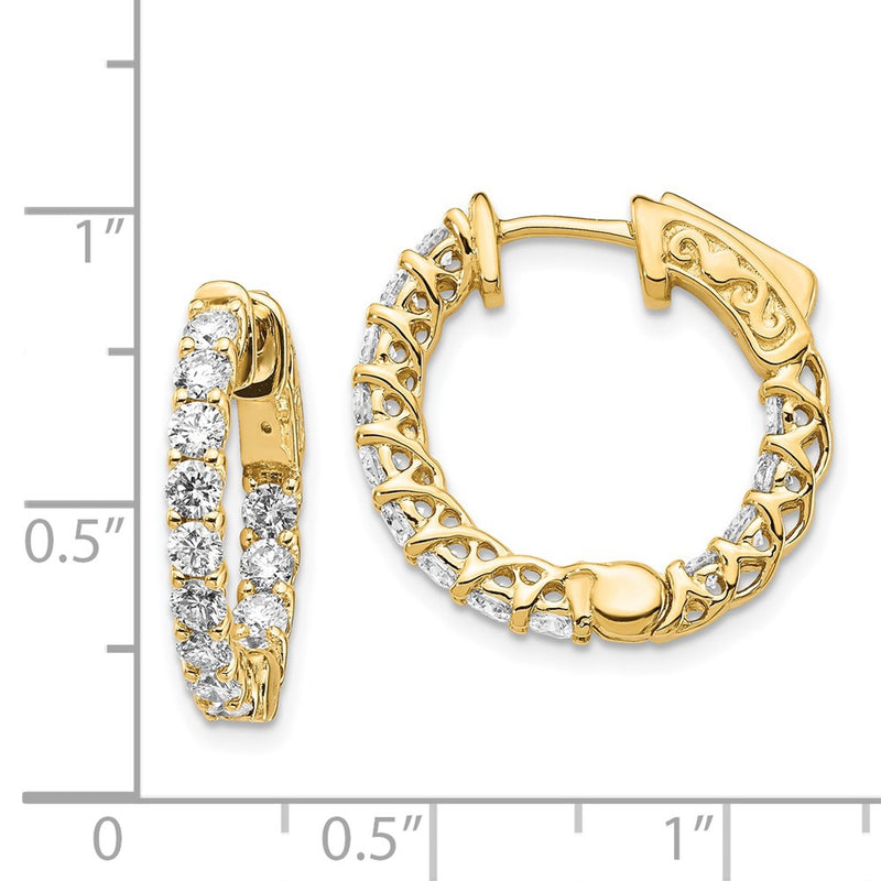 14k Yellow Gold Diamond Round Hoop w/Safety Clasp Earrings