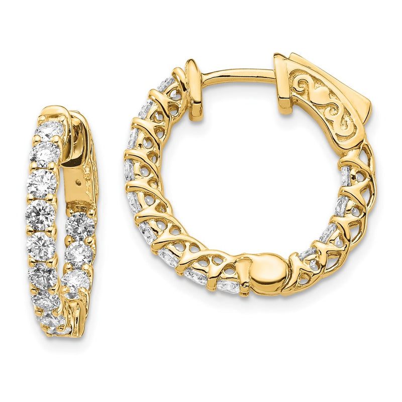14k Yellow Gold Diamond Round Hoop w/Safety Clasp Earrings