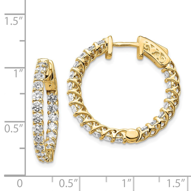 14k Yellow Gold Diamond Round Hoop w/Safety Clasp Earrings
