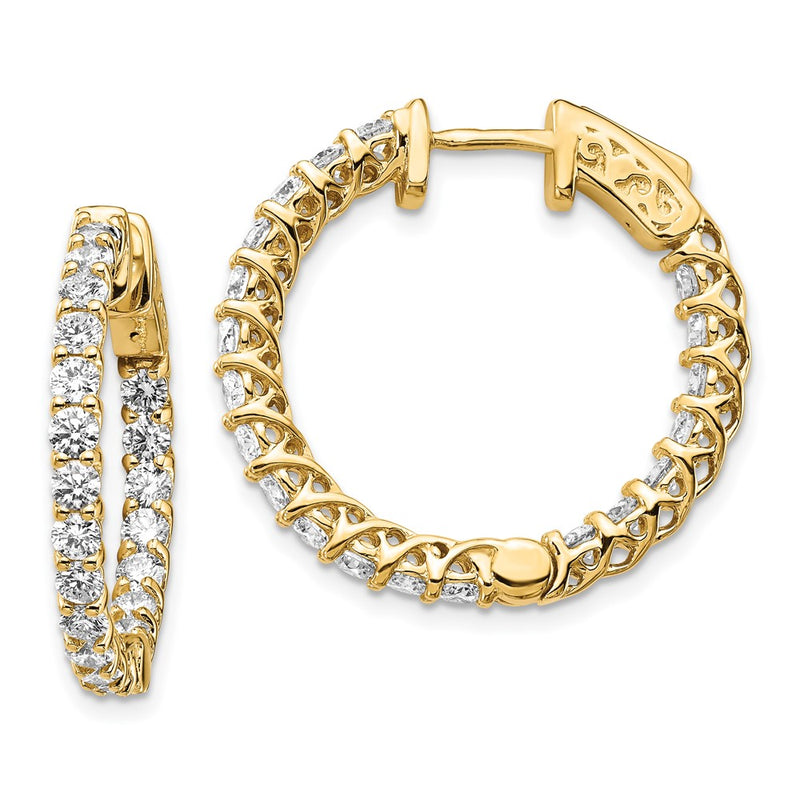 14k Yellow Gold Diamond Round Hoop w/Safety Clasp Earrings