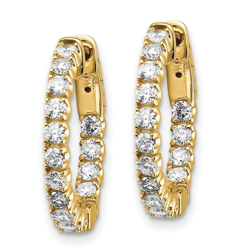 14k Yellow Gold Diamond Round Hoop w/Safety Clasp Earrings